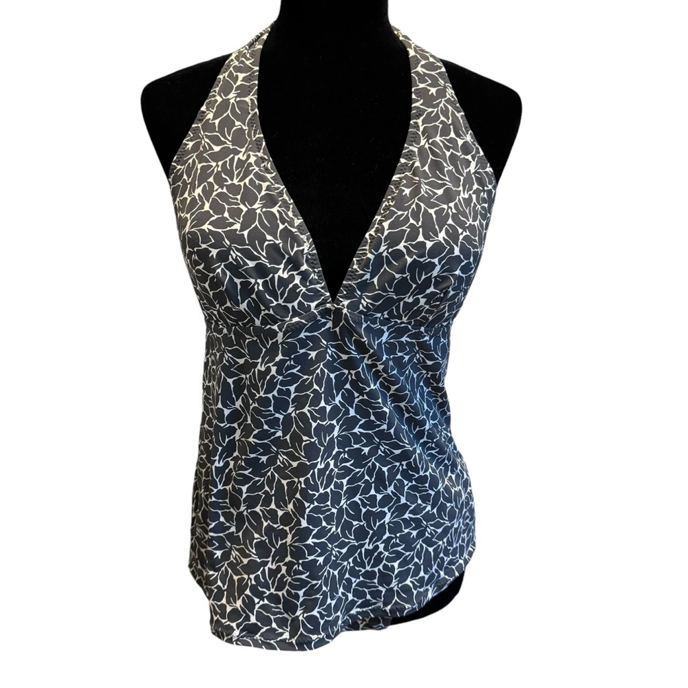 Ann Taylor LOFT Gray and White Leaf Print Tankini Set